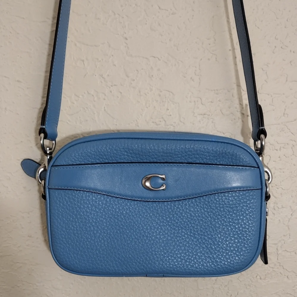 Coach Pool Blue Soft Pebbled Leather Camera Crossbody Bag